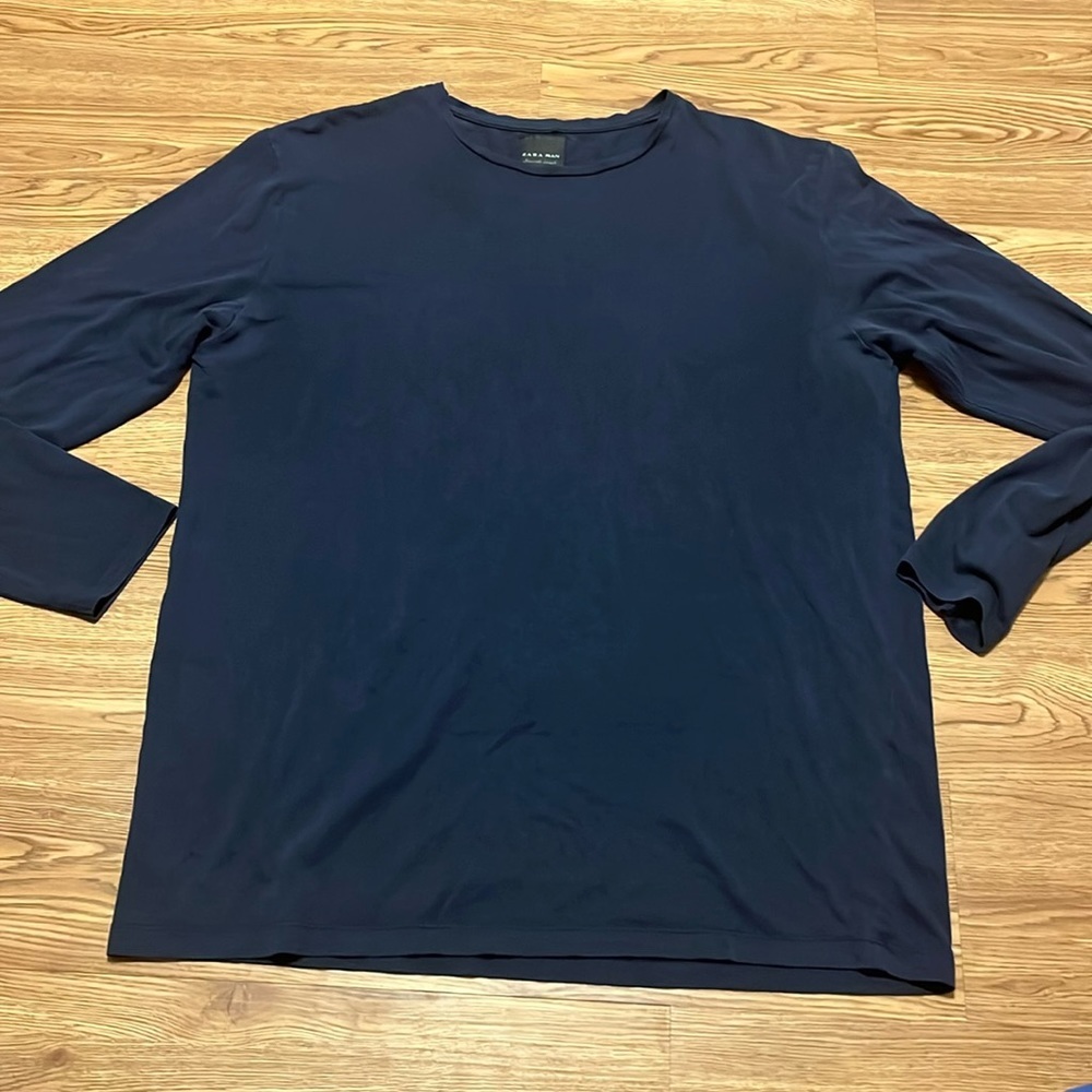 ZARA MEN Men’s Long Sleeve Shirt Dark Blue Smooth Touch Classic Style Size XL